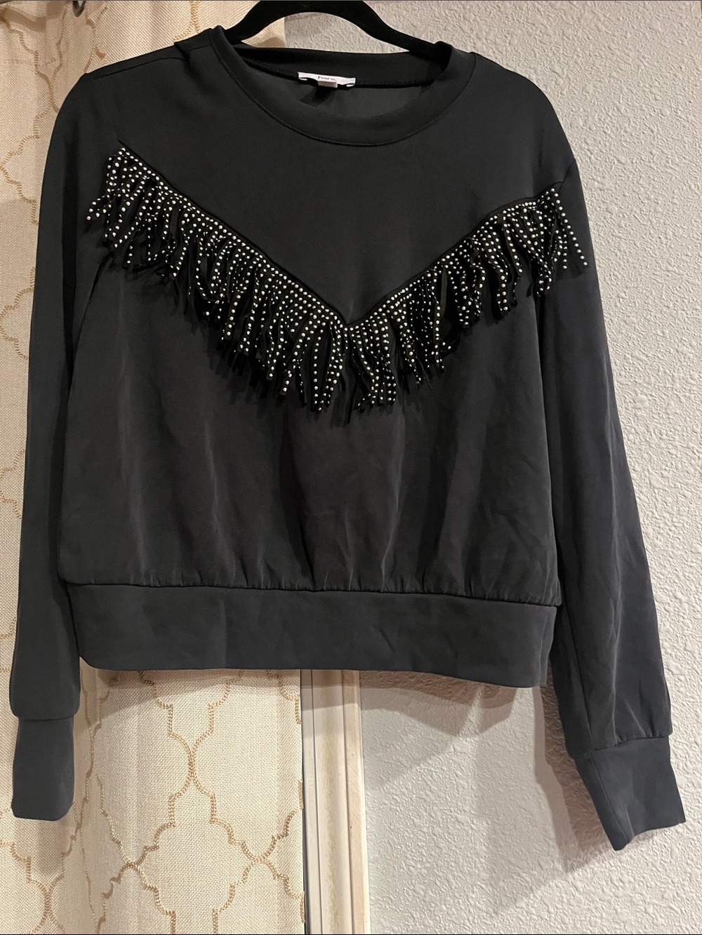 Bar III Black Fringed Studded Sweatshirt